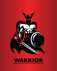 warrior with the cape holding sword and shield