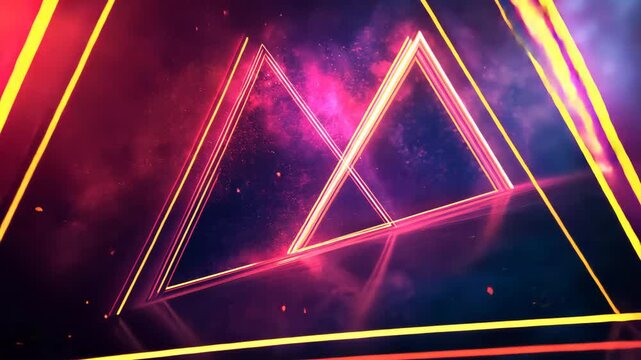 Dynamic abstract composition with neon triangles and linear streaks over a radiant gradient background 4K Video