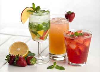 Variety of Refreshing Summer Cocktails Isolate On Transparent Background Cutout, PNG file, Cutout file