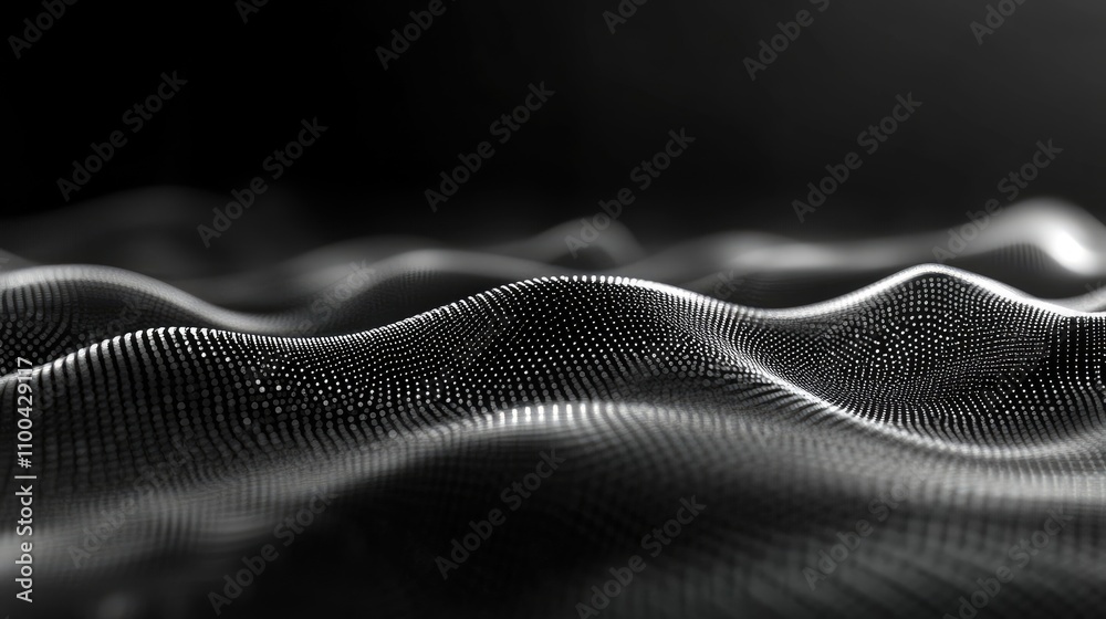 Poster abstract wavy surface in shades of black and gray, creating a dynamic and mesmerizing texture.