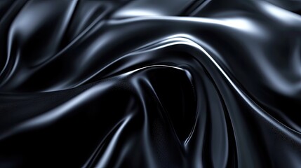 Fototapeta premium Elegant black satin fabric showcasing smooth, flowing folds.