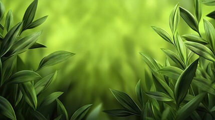 Fototapeta premium Vibrant green leaves creating a lush, natural frame filled with life and tranquility.