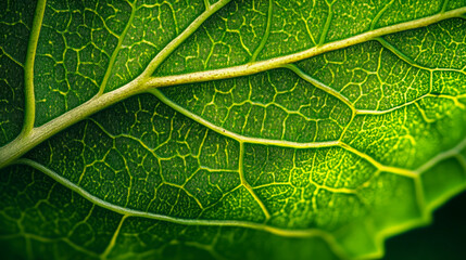 Close-up of vivid green leaf veins showcasing nature's intricate pattern