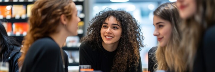 Fototapeta premium Group of Friends Enjoying Conversation at a Cafe Get-Together. Generative ai