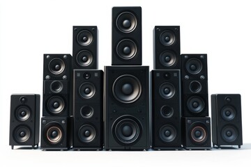 Fototapeta premium A continuous line of speakers displayed against a white surface.
