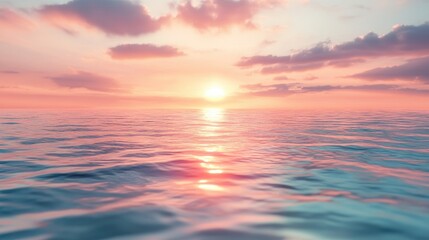 Obraz premium Tranquil ocean at sunset, featuring vibrant hues of pink and orange reflecting on the gentle waves.