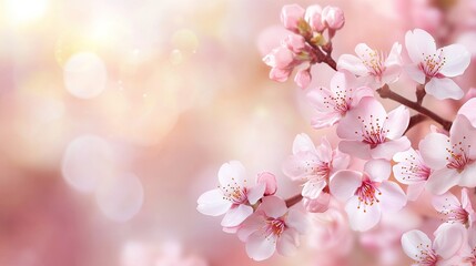 Fototapeta premium Beautiful cherry blossom flowers in soft pink hues, capturing the essence of spring's arrival.