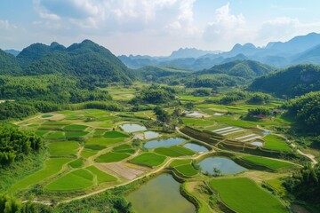 Aerial photography of rice fields 