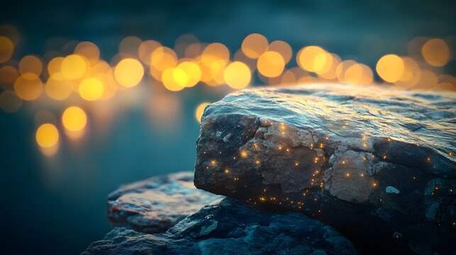 Realistic rocky platform with a blurred vibrant boke AI generated illustration