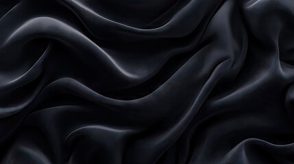 Fototapeta premium Close-up of flowing black satin fabric showcasing elegant waves and textures.