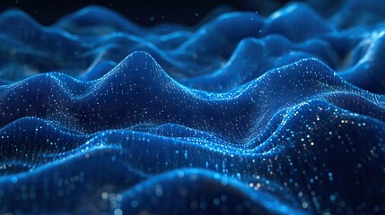 Obraz premium Abstract blue waves with sparkling particles creating a sense of depth and movement.