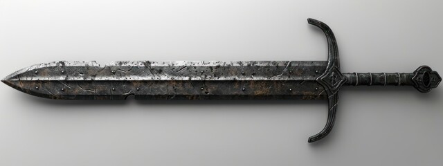 Old Rusty Medieval Sword on White Background