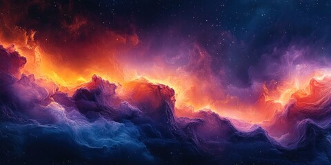 Obraz premium Fiery nebula landscape with vibrant colors and cosmic dust.