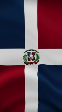 Dominican Republic Waving Flag in Vertical Orientation. Realistic Flag Animation. Seamless Loop Background.	