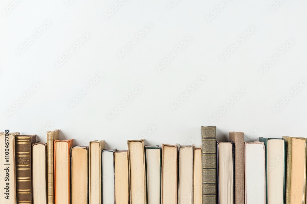 Poster books from multiple genres are organized in a straight line on a bright white background, showcasing