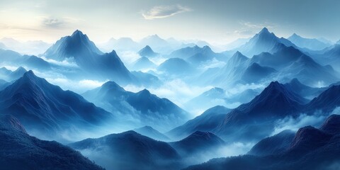 Fototapeta premium Misty Blue Mountain Range Landscape.
