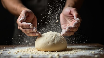 Obraz premium Baker Dusting Flour Over Dough