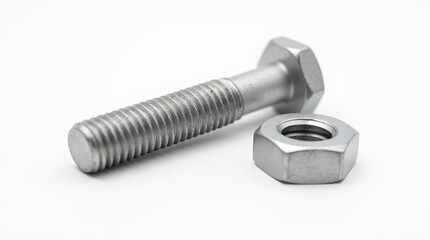 Close-up of a Bolt and Nut Isolated on White Background