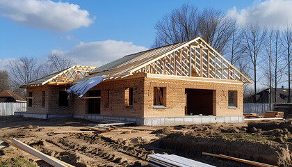 Start of construction and construction of the roof of a new house