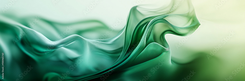 Poster Flowing green fabric creates an elegant and serene visual effect in soft light