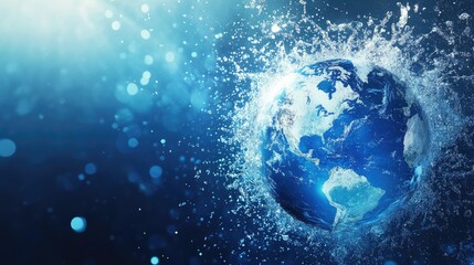 Fototapeta premium A stunning artistic rendering of Earth splashing into water, showcasing oceans and continents with vibrant colors.