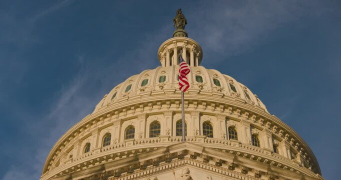Low angle view of the U.S. Capitol in Washington D.C. on Capitol Hill