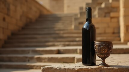 Ancient Roman Wine and Bronze Glass on Jerusalem Staircase