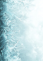 Frozen textures with intricate frosty patterns shimmering in a cool blue and white palette, capturing winter&rsquo;s tranquil beauty.