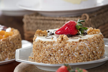 cake with strawberries and mint