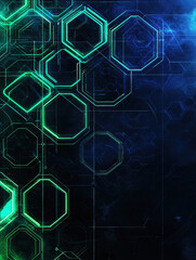 Obraz premium A glowing hexagonal network in vibrant green and blue hues, blending futuristic technology with abstract art.