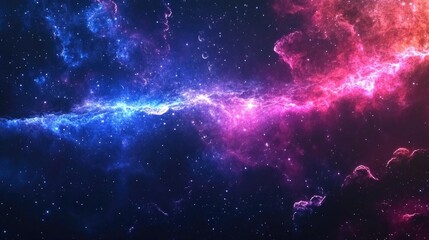 Obraz premium Vibrant cosmic scene showcasing a stunning blend of blue and pink nebulae against a backdrop of sparkling stars.