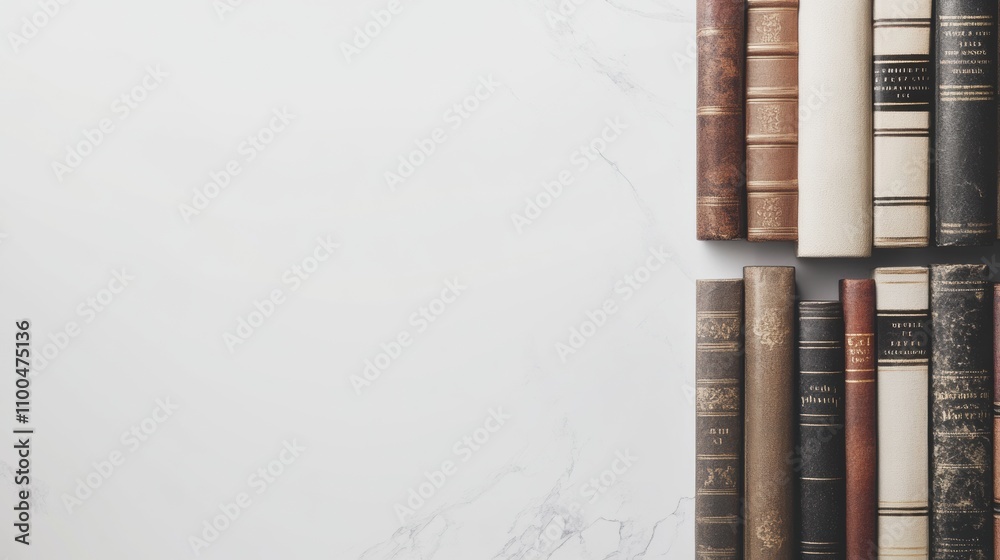 Poster various genre books are lined up against a clean white background, showcasing their colorful spines 