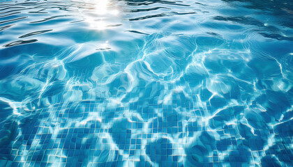 Fototapeta premium A 3D texture of clear water in a swimming pool, showcasing ripples and reflections, ideal for backgrounds and aquatic-themed designs.