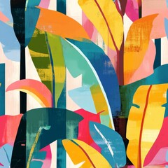Vibrant Tropical Leaf Pattern Art