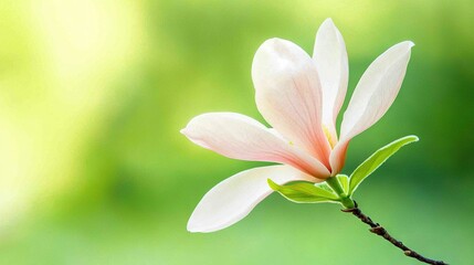 Obraz premium a flower on a twig, with a blurred background of trees behind it