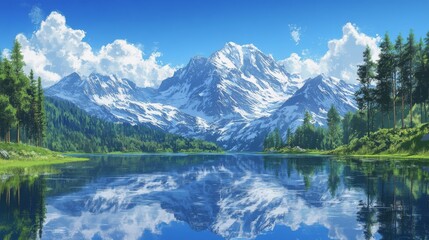 Serene Mountain Lake Reflecting Majestic Peaks