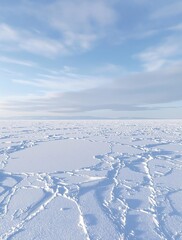 Obraz premium Snowy landscape with a frozen lake in the background, icy, frozen, lake, frosty morning, cold