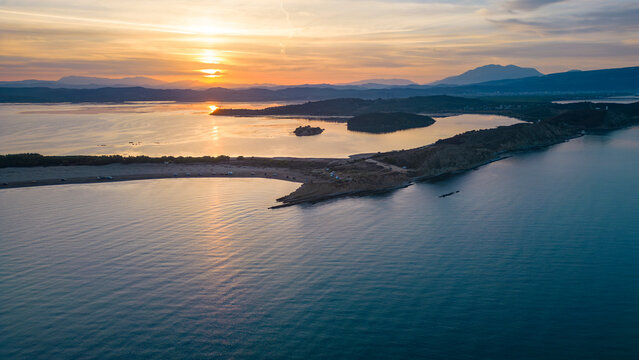 aerial view of the Zvernec lagoon, near Vlore, Albania