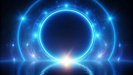 Obraz premium Cosmic Portal Glowing Blue Ring and Stars Reflecting in Water, Space, Galaxy, Night Sky, Abstract