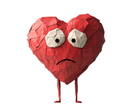 a red heart with eyes and legs