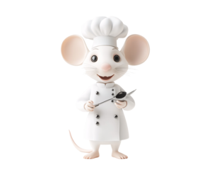 a cartoon mouse wearing a chef's hat and chef's coat