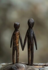 wooden men holding hands.