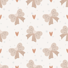 Cute seamless pattern with beige bows. Vector pastel background. Valentine's day and love