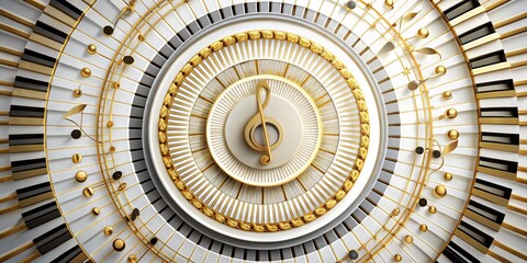Golden Piano Keys and Music Notes Circle, Music, Abstract, Composition, Ornament