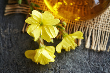 Evening primrose oil and flowers