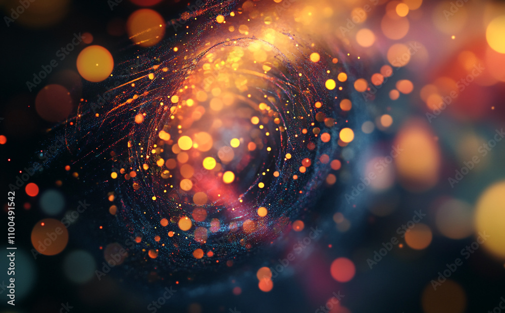 Poster abstract swirling lights create a captivating visual effect at night in a vibrant color palette