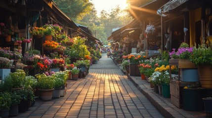 Obraz premium traditional countryside sme business community local thai street flower market at Thailand.