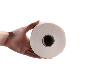 a hand holding a roll of toilet paper