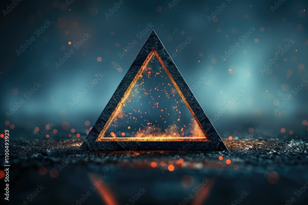 Wall mural A dark  triangular frame glows with inner fire and sparks  creating a mystical and dramatic scene.