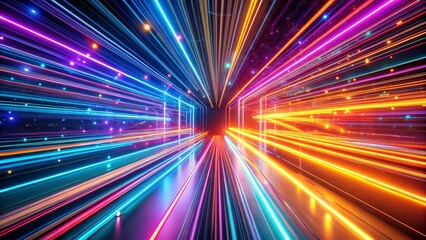 Obraz premium Neon Lights Tunnel Abstract 3D, Neon, Abstract, Tunnel , 3D art